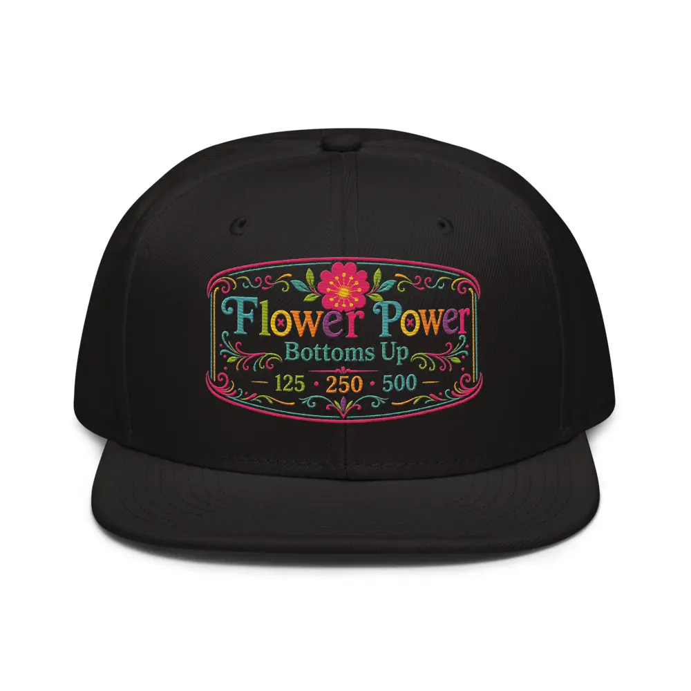 @jenn.vides "Flower Power: Bottoms Up" Flat Bill Snap Back Hat by JennRN | Official Creator Merch