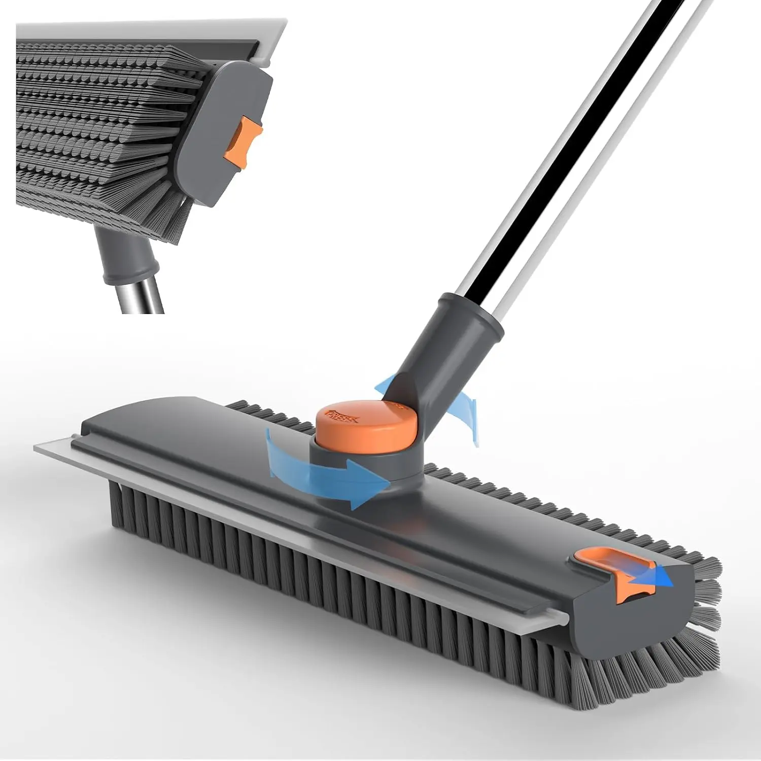 Pool Scrub Brush with 52" Pole, 3 in 1 Pool Cleaning Brush with Squeegee, Floor Scrub Brush with Long Handle, Deck Brush for Swimming Pool Tile Wall Patio Concrete Gray, floor scrub brush bathtub brush,adjustable silicone squeegee