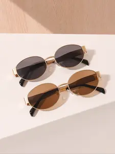 High-Quality Vintage Business Style Classic Oval Sunglasses, Lightweight Durable Metal Frame, Uv400 Protection, Unisex Fashion Accessory