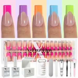 SXC Cosmetics X-Pro Tips French Tip Press On Nails - Vibrant Pastel Glow in the Dark Series Starter Kit Acrylic Soft Gel System Matte Finish Manicure