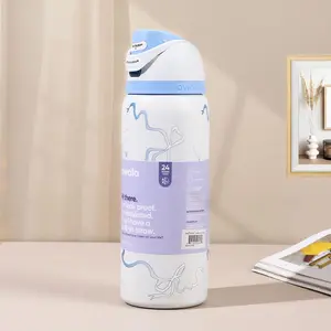 Owala 32oz FreeSip Insulated Water Bottle 24hr Cold Leak Proof Straw Lid Portable Mug with Cute Bow Print Stylish Design for On-the-Go Use - Bottled, Drinkware