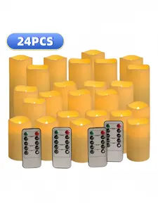 24-piece LED flameless candle set with 4 remote controls - balm-colored cylindrical electronic candles - warm yellow light suitable for home decoration, lanterns, porches and dining tables
