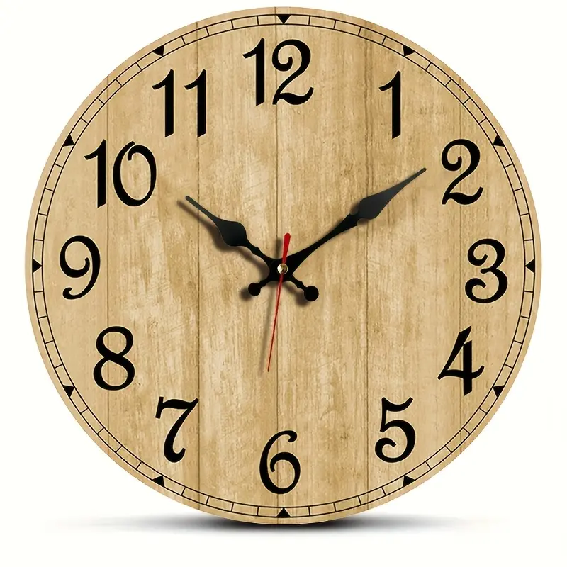 10 inch Round Clock, Vintage Wood Grain Minimalist Clock, Simple Rustic ...