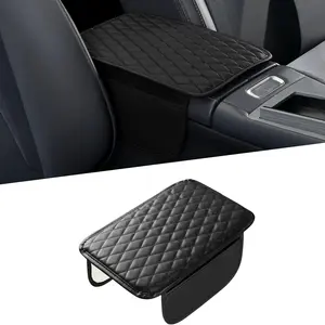 Car Armrest Cover with Side Pockets, Stitched PU Leather Central Console Cover, Waterproof Car Armrest Pad, Fits Most Vehicles, Car Accessories