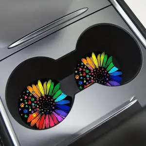 Flower Pattern Car Coaster, Round Anti-slip Cup Holder Decorative Cup Mat, Car Cup Holder Coaster For Gift, Car Interior Decoration, Car Decoration