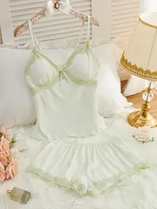 Women's Lace Cami Sleepwear Set, Sweet Floral Sexy Home Clothes, Fitted Underwear Set, All Seasons, Sexy Style