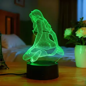 Showgirl Silhouette 3D Night Light, Battery/USB Dual Powered, 6-Color Touch-Sensitive Ambient Lamp, Decorative Table Light for Home Bars & Living Rooms