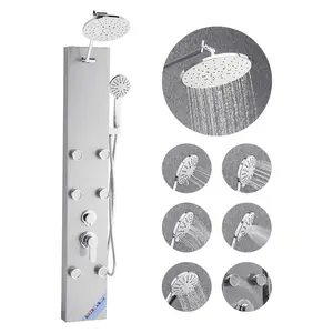 Stainless Steel Shower Panel Tower System with Column Rainfall Head, Adjustable Massage Jet, 3 Modes, Multi-Function Spa Shower Panel for Bathroom, Easy Install Kit, Anti-Corrosion Finish