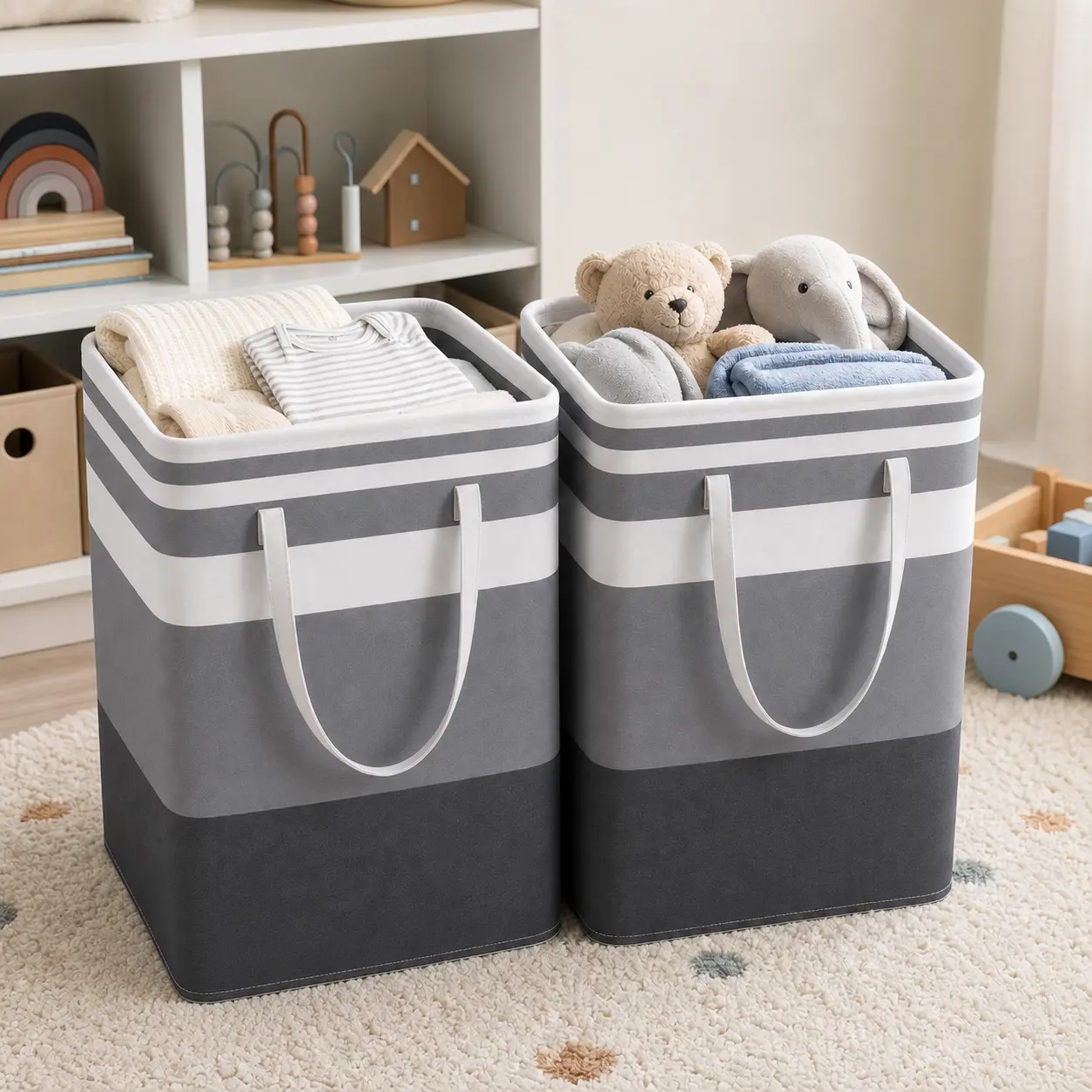 2 Pack 75L Large Laundry Hamper, Freestanding Waterproof Collapsible Laundry Basket with Reinforced Handles, Tall Dirty Clothes Hamper for Bedroom Laundry Room, Towels Toys Clothes Storage, Space Saving Apartment Essentials, Family Laundry Organizer