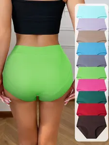 Hotcom Plus Size Lady's High Waisted Underwear - Seamless, Full Coverage, No Show Briefs, Minimalist Basic Style, Comfortable Everyday Womenswear, 7/10 Pack, S-4XL