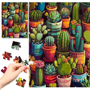 500 Piece Jigsaw Puzzles for Adults - Whimsical Cactus Art, Challenging Puzzle with Letters on Back for Mindfulness & Family Fun PTDA026S