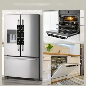 2pcs 4.7x15.7 inch Elegant White Floral Pattern Kitchen Appliance Handle Covers | Removable and Reusable Protective Covers for Refrigerator/Dishwasher/Microwave/Oven.  Home Decor, Holiday Gift, Household Items. 2.07LYY-10