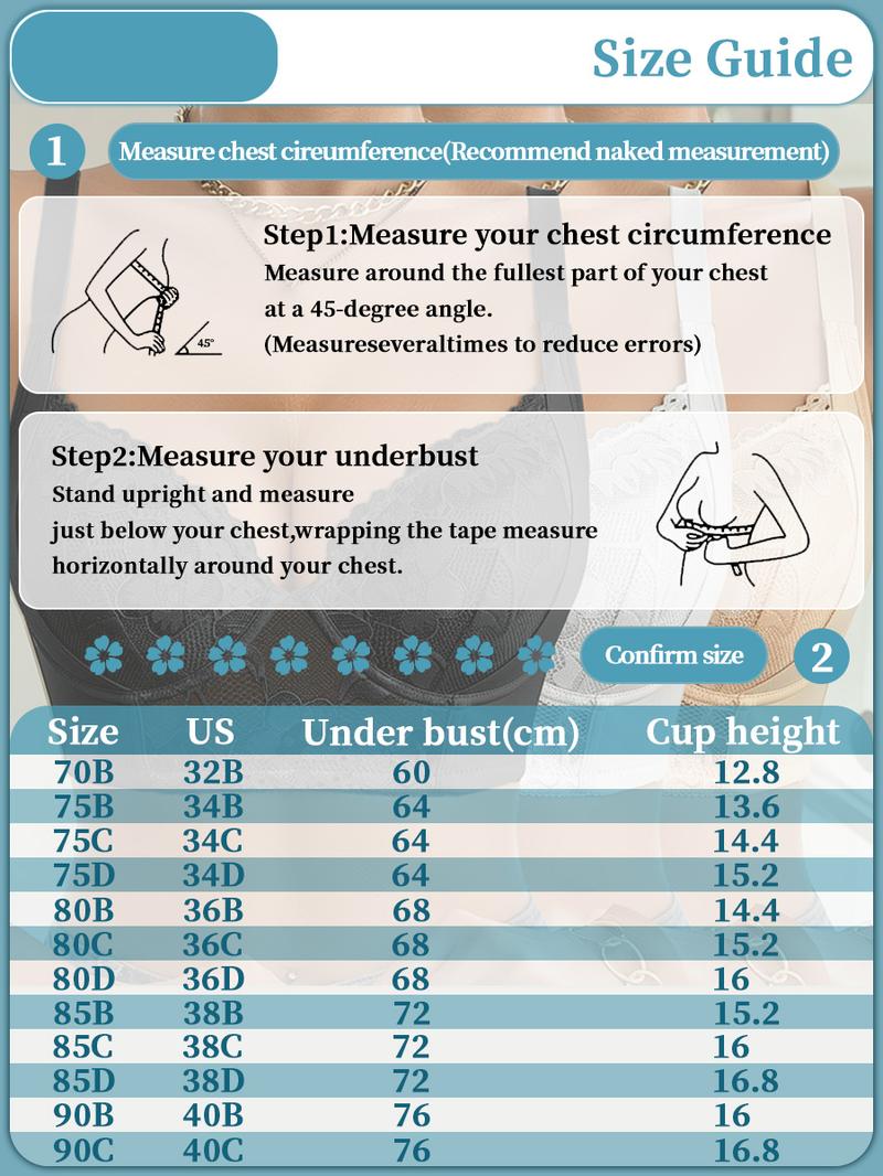 3pcs Women'S Underwire Push-Up Bra Set with Lace Trim - Elegant Solid Color Bra, Non-Removable Pads, Comfortable Everyday & Special Occasion Wear, Everyday Comfort | Elegant Bra Set | Underwire Support