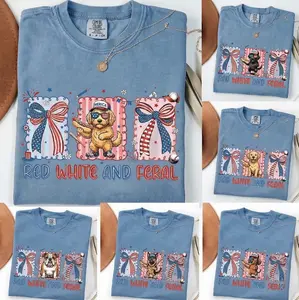 Comfort Colors BLUE JEAN Red White and Feral Dog Shirt, 50+ Dog Breeds, Funny 4th of July Tee, Patriotic USA Puppy Shirt, Independence Day Outfit