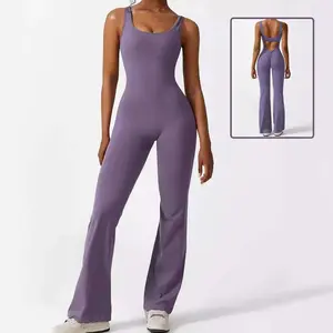LUXEHAEVEN Women's Sleeveless Flare Jumpsuits, Long Pants for Fitness Yoga, Jumpsuits for Women