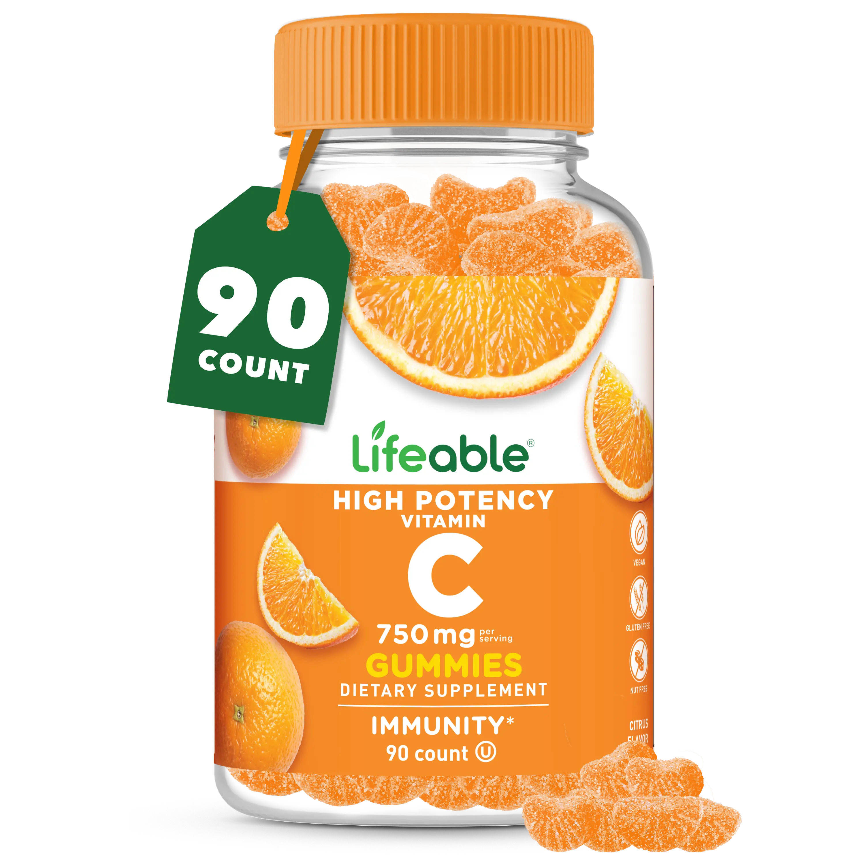 Lifeable Adults Vitamin C Gummies, 750mg, 90 count