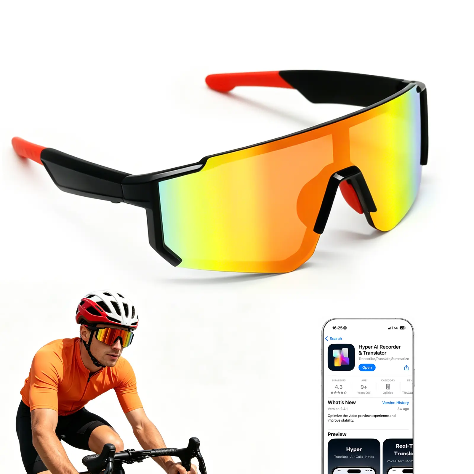Smart Glasses Fashion- Bluetooth Glass Music Support, UV Protection, Voice Assistant, 1-to-1 AI Translation, Waterproof,Hands-Free Calling,Trend,Downloadable App for Cycling, Football/Soccer Matches Wearable