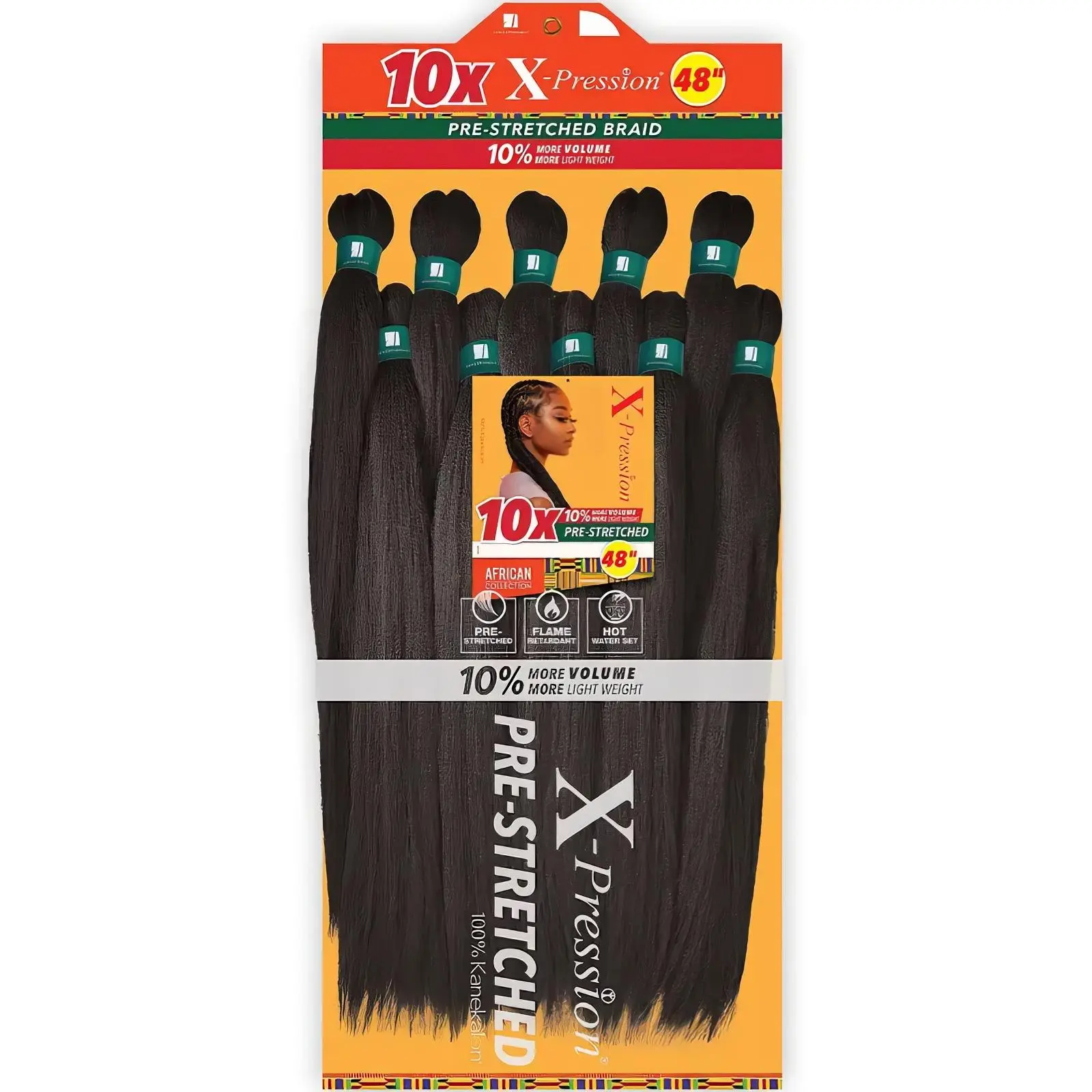 X-Pression 10x Pre-Stretched Braid 48" African Hair Extension 10% More Volume & Lighter Weight(1 pcs)