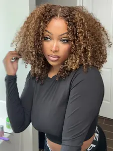 Highlight Curly Bob Wig Brazilian 13X4 Lace Front Human Hair Wigs P4/27 Ombre Color Kinky Curly Short Bob Water Wave Frontal Wig For Women
