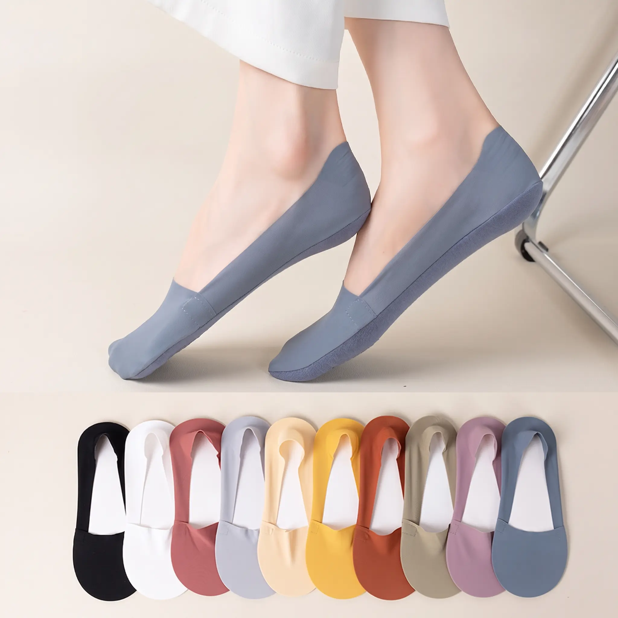 5/10 Pairs Women's Ice Silk No Show Socks - Non Slip Low Cut Liners