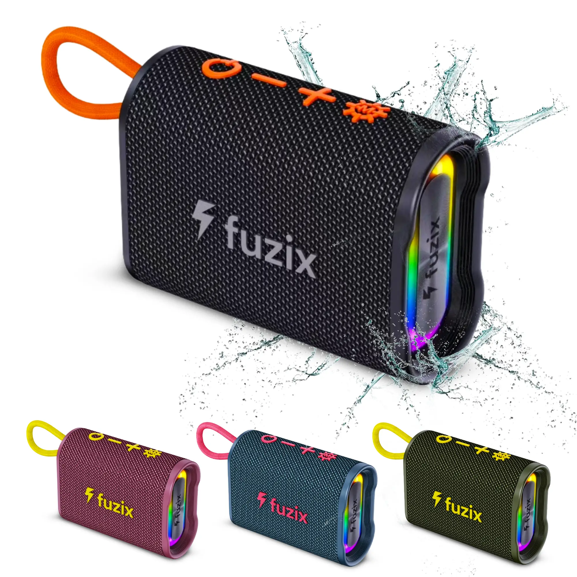 Fuzix Aquabeat Mini Portable Waterproof Bluetooth Audio Speaker - Type C Charging TWS Stereo, RGB Lights, MicroSD Card, USB, FM Radio and Hands-Free C
