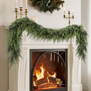 6FT Garland Christmas Decorations- Artificial Cedar Pine Garlands for Fireplace Mantel, Table, Door Frame, Staircase- Christmas Indoor/Outdoor Holiday Decor