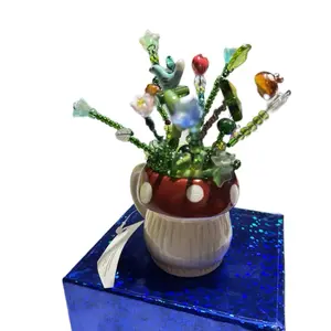 Beaded Plant in Mushroom Pot - Decorative Flower Arrangement with Beaded Accents in Elegant Pot