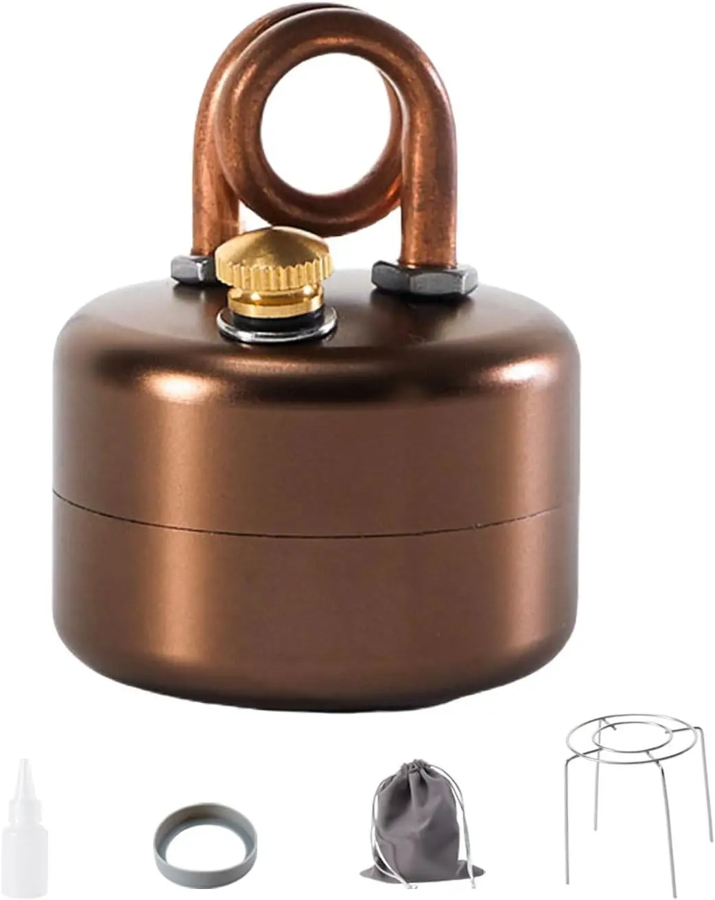 Small Cylindrical Mini Alcohol Stove with Carry Bag - Heat-Resistant Rubber Grip, Leak-Proof Design, Compact, Windproof, Effortless Operation, Fast Boil - Camping, Emergency Preparedness Cooking Tool