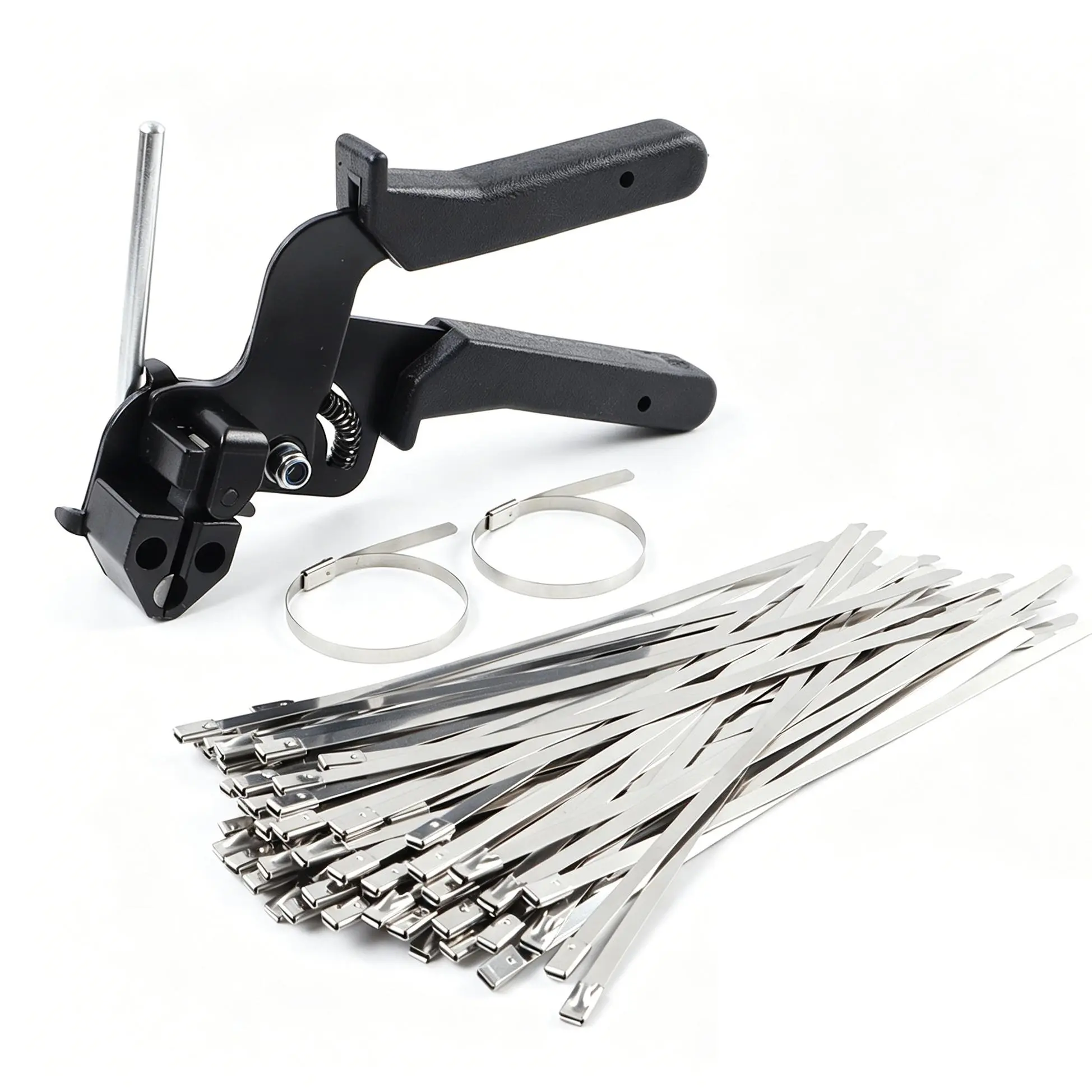 Stainless Steel Cable Tie Gun Kit with 100PCS 11.8" UV-Resistant 304 Heavy Duty Zip Ties for Chain Link Fences Exhaust Pipes Outdoor Use 200LBS Tensile Strength for Garage & Garden