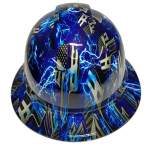 Thin Blue Line Flag Lightning - Custom Hydro Dipped Full Brim Hard Hat