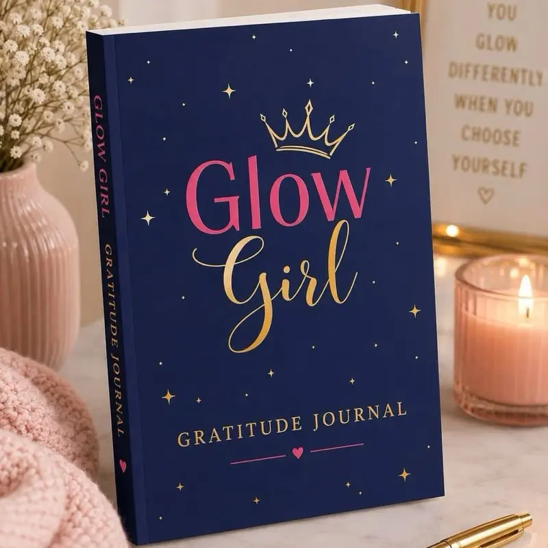 Glow Girl Gratitude Journal – 200-Page Lined Office Stationery Supplies Notebook for Teen Girls, Cute Stationery Supplies Self-Care Notebook for Gratitude, Reflection