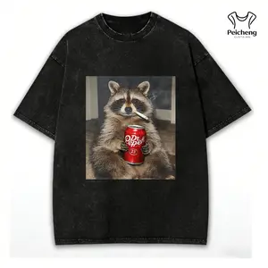 washed cotton Vintage Raccoons Dr Pepperr Smoking Comfort Colors T-Shirt with funny Gen Z dank meme design, trendy animal graphic tee, cotton streetwear gift for men and women alike.