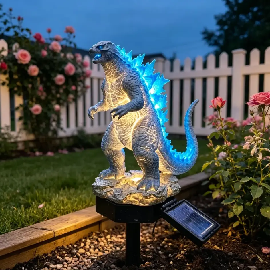 Solar Godzilla Monster Garden Stake Light - Outdoor Waterproof LED Kaiju Resin Figurine, Creative Landscape Lighting for Lawn, Pathway, Patio Home Improvement Garden Decor Statue