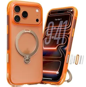 TORRAS Ostand Q3 Air for iPhone 17 Pro Case 6.3'' with Stronger Magnetic Stand Orange Protective Case with 360° Ring Stand & Shock-Mat Technology