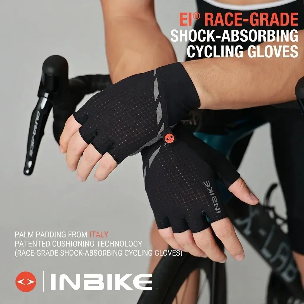 INBIKE 212 Unisex Half Finger Sporty Sports Gloves - Elastic Interface Palm Pad, D80 Perforated Foam, EVO GRIP Anti-Slip Palm, Breathable Mesh Fabric for Road Biking Pressure Relief Gear