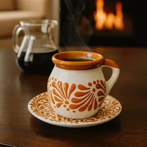 Talavera Mug and Plate Set | Lead Free | Brown & White