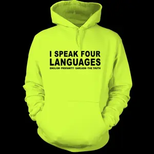 Four Languages - Safety Yellow Hi-Vis Hoodie sweatshirt  t-shirt 100% cotton full size 35KWV
