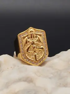 Men's Stainless Steel Ring, Punk Vintage Templar Knight Engraved Zircon Titanium Shield Ring, Street Fashion Gift for All Seasons