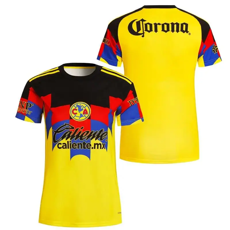 Club América Home Yellow Soccer Jersey, Team Logo Printed, Liga MX Football Shirt, Short Sleeve Fan Jersey for Men Women, Match Day Supporter Kit, soccer jersey