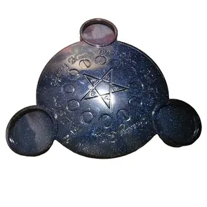 Moon phases pagan altar piece candle-holder for rituals and spells made with eppxy resin and mica