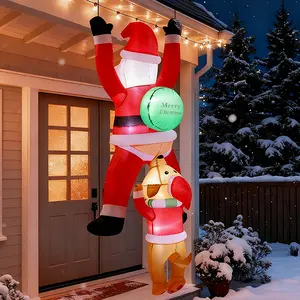 AMUNDO 6 FT Christmas Inflatable Santa with Dog GiftBag,Funny Built-in LED LightsXmas Inflatable for Window Eaves Garden Yard Holiday Decorations