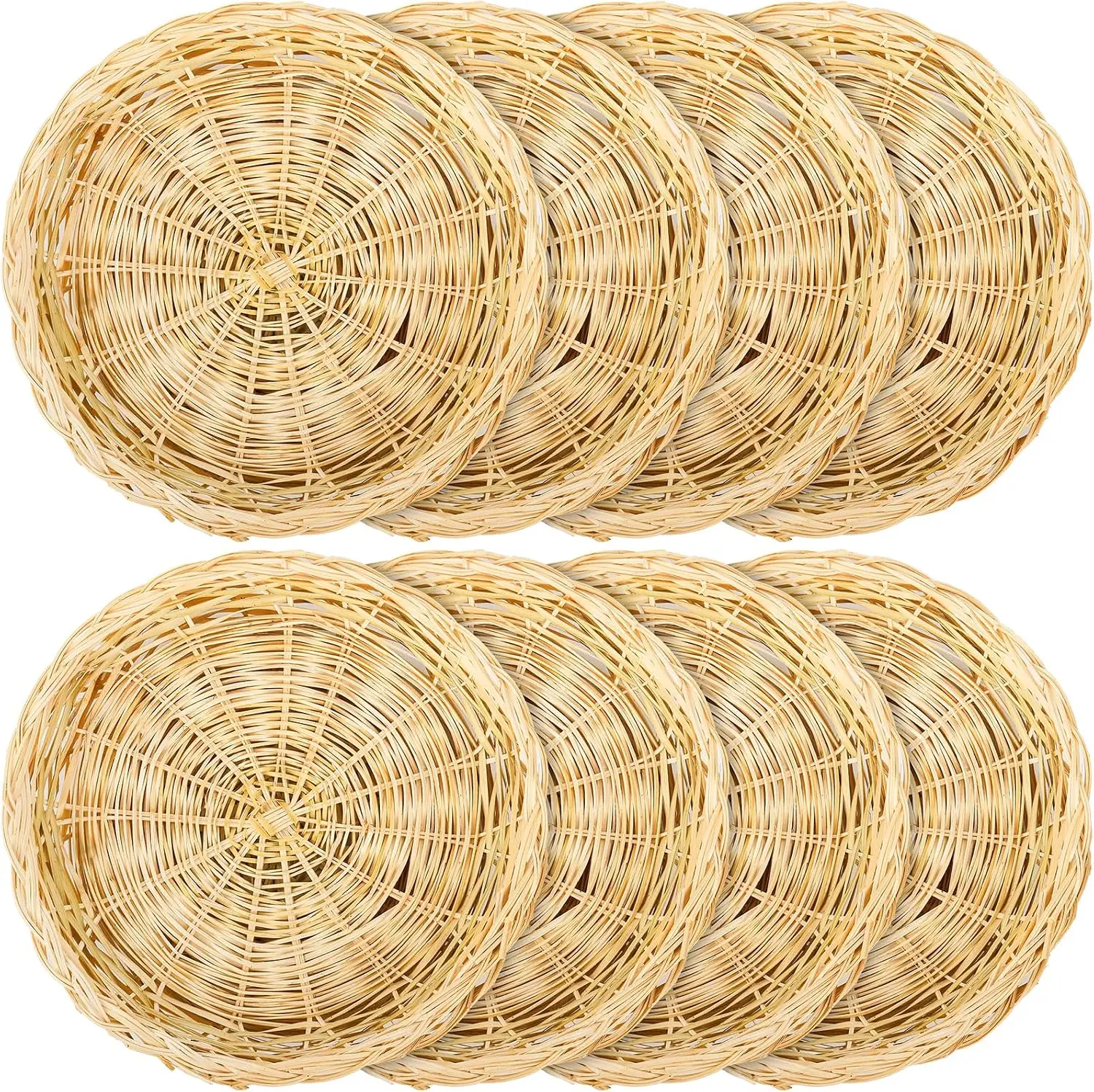 8 Pack Bamboo Paper Plate Holder, 10 inches Wicker Paper Plate Holder Bamboo Basket Plate, Hand Weave Brown Wicker Paper Plate Baskets for Home Picnic Daily Dinning Party Supplies