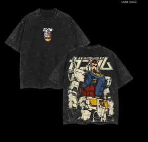 Gundam Colletion Anime Double Printed Vintage Washed Tee Unisex Oversize Heavyweight Cotton T-shirt for Anime Fans and Lovers