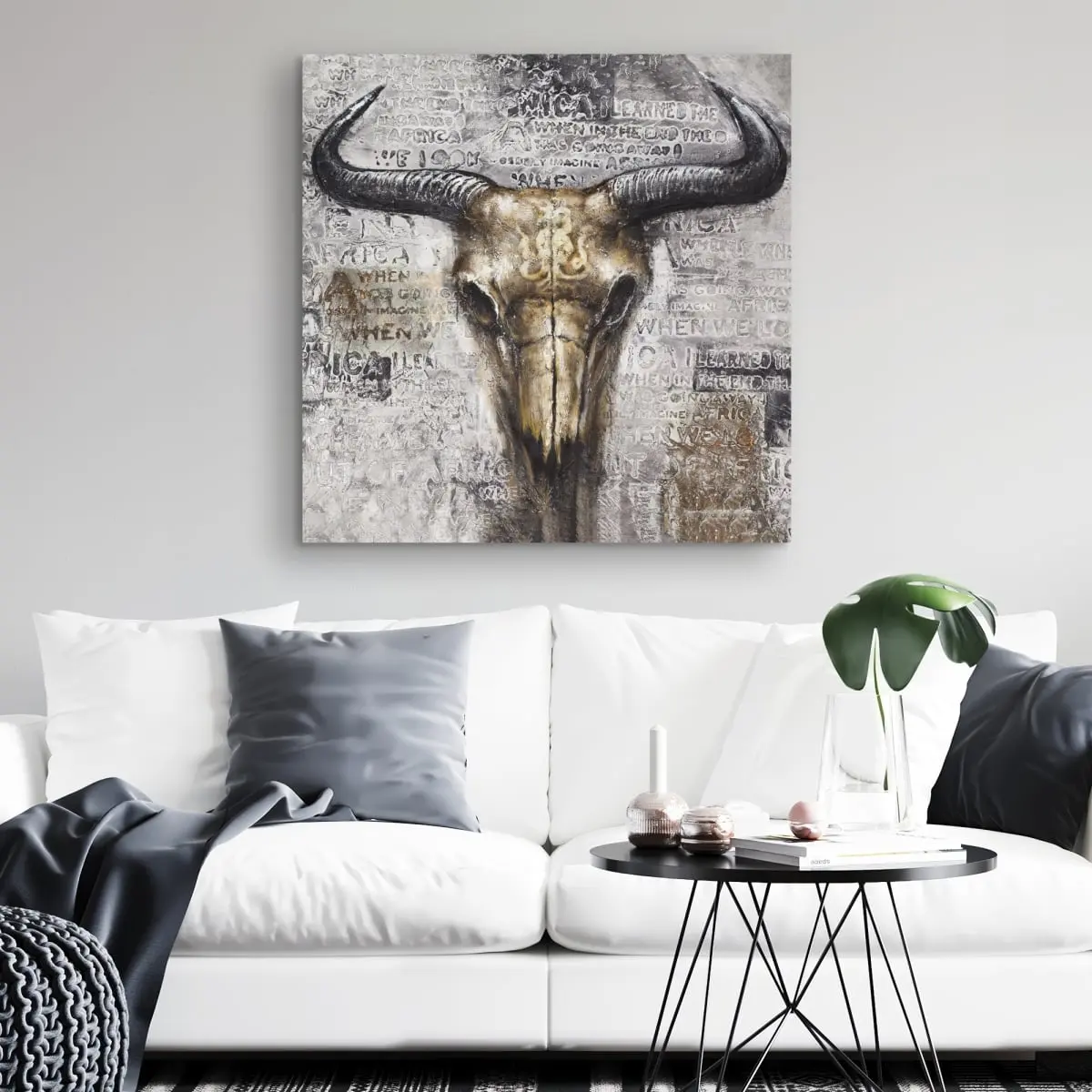 360 Stand Artistic Bull Skull Print - 32x32 in. Typography Wall Decoration, Farmhouse Nature Room Home Supply, Ideal Gift for Enthusiasts, Decorative Artwork, Farm-Themed Wall Art, Artistic Design Wall Arts