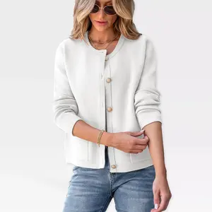 Womens Cardigan Sweaters Front Button Stripes Cardigan At Waist Long Sleeve Casual Sweater Jackets Soft Open Front Cardigan,White - S