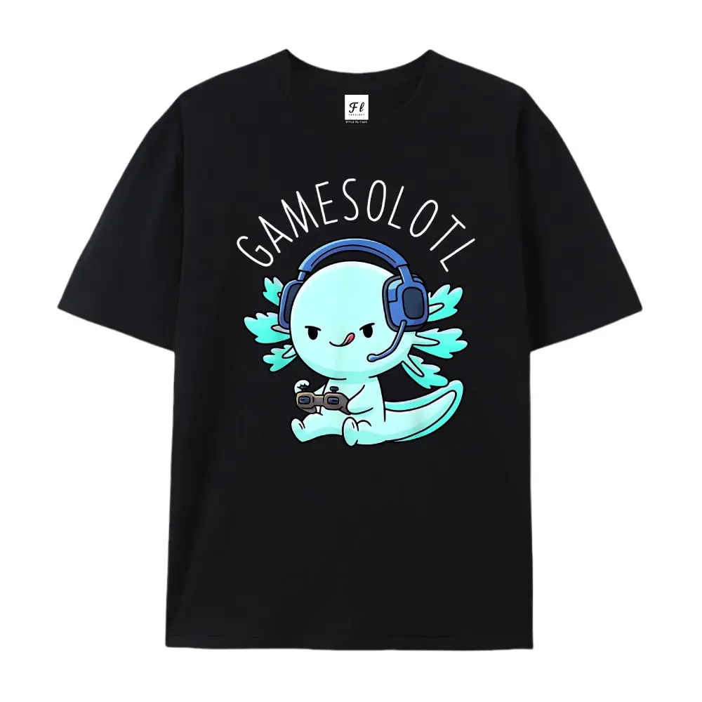 100% Cotton Gamesolotl Axolotl Gamer Anime Gifts Kawaii Boys Girls T-Shirt