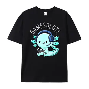 100% Cotton Gamesolotl Axolotl Gamer Anime Gifts Kawaii Boys Girls T-Shirt