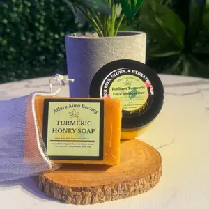 Allure Aura Beauty Turmeric Glow Bundle – Turmeric Honey Soap + Radiant Turmeric Hydrating Body Moisturizer