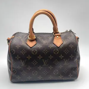 Pre-owned Louis Vuitton leather Shoulder Bags SPEEDY 30 Brown Coated Canvas Checkered Boston Bag