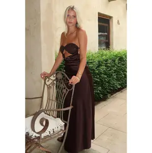 Thora Strapless Satin Maxi Dress - Brown